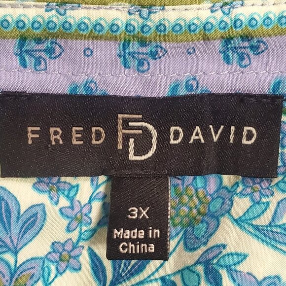 Fred David Womens Button Up Patchwork Top Size 3X Blue Bohemian Floral Artsy - Picture 4 of 10